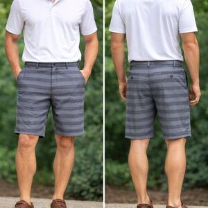 Men’s Haggar Active Series Shorts 38 Gray Striped Hybrid Stretch 4 Pockets